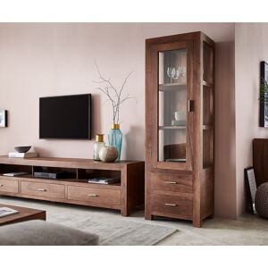 DELIFE Buffet Indra acacia marron vitré avec 2 tiroirs 1 porte