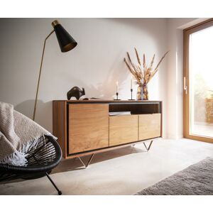 DELIFE Buffet Stonegrace 145 cm acacia nature 3 portes 1 compartiment placage en...