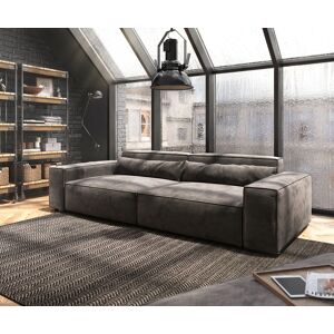 DELIFE Big-Sofa Sirpio XL 270x130 cm Microfibre Marron Kaki avec Tabouret