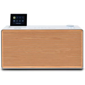 Pure Evoke Home - Wood Edition, Système de musique tout-en-un en Cotton White avec grille en bois de cerisier