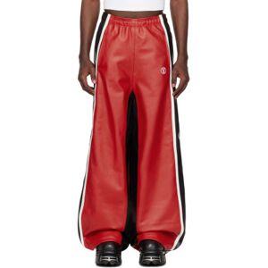 VETEMENTS Pantalon rouge et noir en cuir à passepoils - S - Publicité