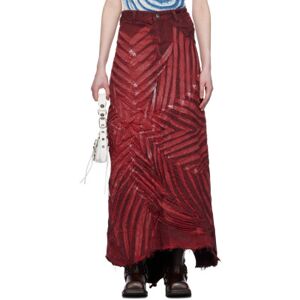 Masha Popova Jupe longue rouge en denim à plis - WAIST US 27 - Publicité