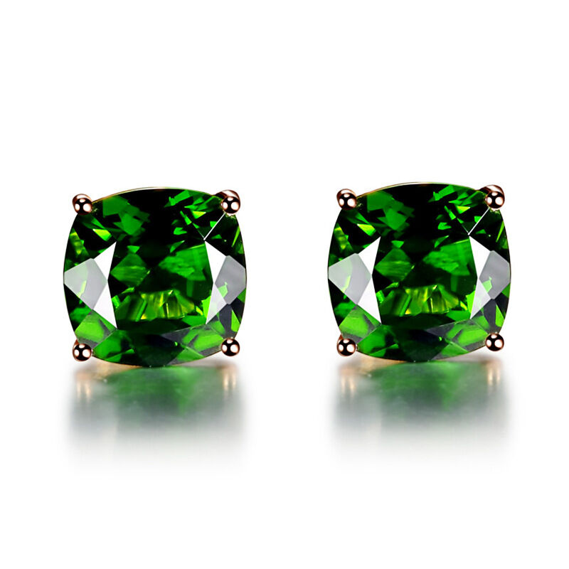 SaraMart Boucles d'oreilles en pierres précieuses de tourmaline verte élégantes boucles d'oreilles à quatre griffes en cristal carré à aiguille fine, diamants