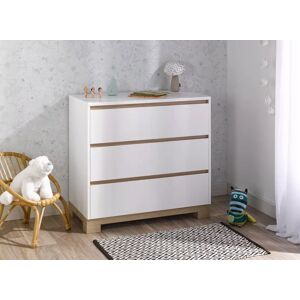 Nateo Concept Commode 3 tiroirs BROOM – Blanc/Chêne Clair