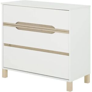 Nateo Concept Commode 3 tiroirs ETHAN – Blanc et Bois