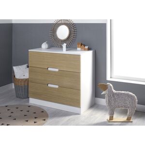 Nateo Concept Commode 3 tiroirs MANLY - Blanc/Chêne