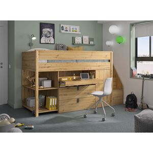 Nateo Concept Lit mi-hauteur avec bureau et rangement 90x200 ROBIN – Chêne