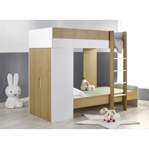 Nateo Concept Lit superposé avec armoire 90x190 MANLY - Blanc/Chêne