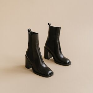 Jonak Bottines à talons et bouts carrés en cuir noir Jonak 35,36,37,38,39,40,41,42 femme