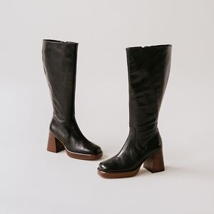 Jonak Bottes à plateformes en cuir vieilli noir taille mollet L Jonak 36,37,38,39,40,41 femme