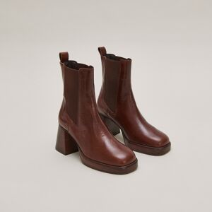 Jonak Bottines à bouts carrés et élastiques en cuir vieilli marron Jonak