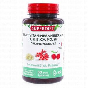 SUPERDIET Multivitamines & Mineraux A, E, B, Calcium, Magnesium, Selenium 150 gelules