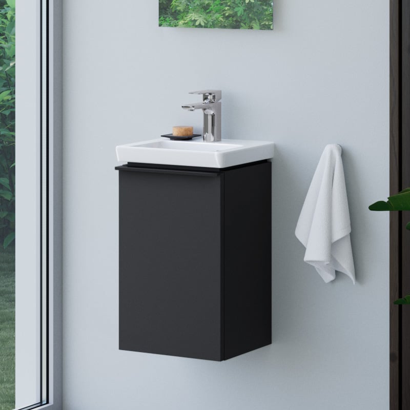 evineo ineo4 Meuble sous-vasque l : 35 cm, 1 porte droite, avec poignée, pour lave-mains Subway 3.0 de Villeroy & Boch,, BE0805BM,