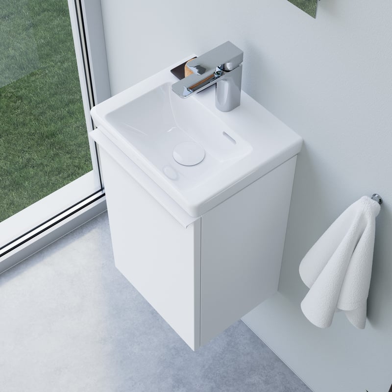 Villeroy & Boch Subway 3.0 Lave-mains, meuble sous-vasque ineo4 d’evineo l : 37 cm, 1 porte droite, avec poignée,, 43703701+BE0805WM,