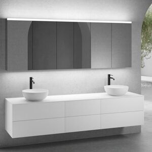 neoro n50 Ensemble de meubles l : 220 cm, 6 tiroirs, 2 vasques Ø 40 cm blanc mat, avec armoire de toilette,,