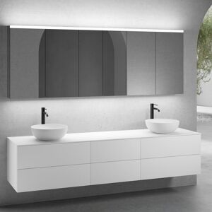 neoro n50 Ensemble de meubles l : 220 cm, 6 tiroirs, 2 vasques Ø 40 cm blanc mat, avec armoire de toilette,,