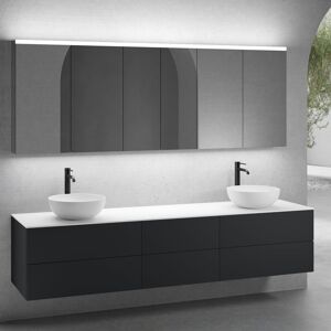 neoro n50 Ensemble de meubles l : 220 cm, 6 tiroirs, 2 vasques Ø 40 cm blanc mat, avec armoire de toilette,,