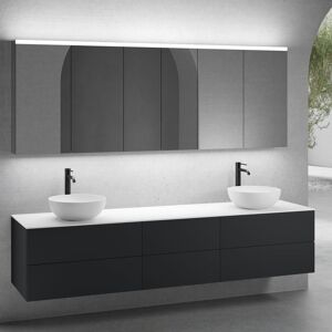 neoro n50 Ensemble de meubles l : 220 cm, 6 tiroirs, 2 vasques Ø 40 cm blanc mat, avec armoire de toilette,,