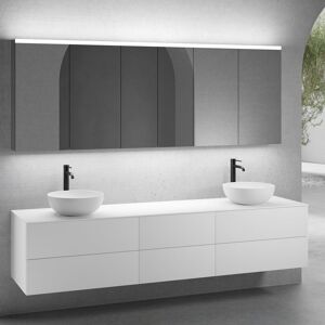 neoro n50 Ensemble de meubles l : 220 cm, 6 tiroirs, 2 vasques Ø 45 cm blanc mat, avec armoire de toilette,,