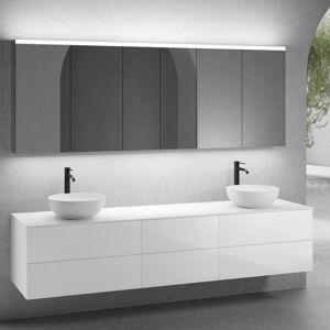 neoro n50 Ensemble de meubles l : 220 cm, 6 tiroirs, 2 vasques Ø 45 cm blanc mat, avec armoire de toilette,,