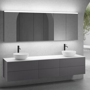 neoro n50 Ensemble de meubles l : 220 cm, 6 tiroirs, 2 vasques Ø 45 cm blanc mat, avec armoire de toilette,,