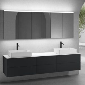 neoro n50 Ensemble de meubles l : 220 cm, 6 tiroirs, 2 vasques l : 58 cm blanc mat, avec armoire de toilette,,