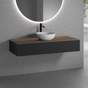 neoro n50 Meuble bas l : 140 cm, 1 tiroir, lavabo Ø 40 cm blanc mat,, BN0064WM+BN0062WM+BN0492BM+BN0408WL,