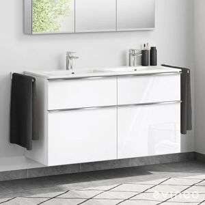 Duravit ME by Starck Double vasque avec meuble sous-vasque Evineo ineo4 l : 130 cm, 4 tiroirs, avec poignée,, 2336130000+BE0269WH, - Publicité