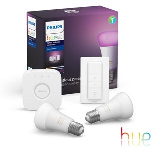 Philips Hue White and Color Kit de démarrage, lot de 2 avec pont, LED E27, 9,5 watts, 8719514291355,