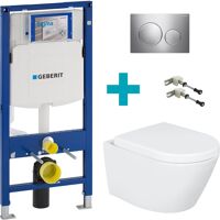 evineo ineo Pack WC suspendu à fond creux avec abattant, bâti-support Geberit et plaque de déclenchement Sigma20,