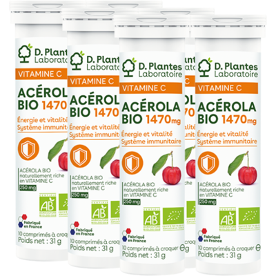 Pack 6 Acérola Bio 10 comprimés - D.Plantes - Vitamine C - Publicité Pack 6 Acérola Bio 10 comprimés - D.Plantes - Vitamine C - Publicité
