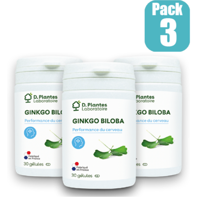 Pack 3 Ginkgo biloba extrait 3 x 30 gélules - D.Plantes - Mémoire et concentration - Publicité Pack 3 Ginkgo biloba extrait 3 x 30 gélules - D.Plantes - Mémoire et concentration - Publicité