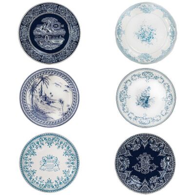 L'Homme Moderne Six assiettes dépareillées bleues - Publicité L'Homme Moderne Six assiettes dépareillées bleues - Publicité
