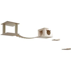 Aire de jeu pour chats en bois massif, espace d´escalade pour montage mural ou au plafond, bois naturel lasuré blanc