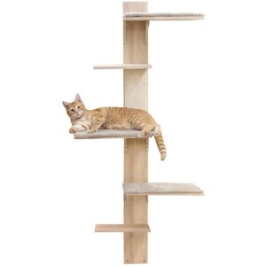 Arbre a chat mural premium en bois massif pour montage mural, 150cm, naturel/taupe - coussins amovibles, griffoir