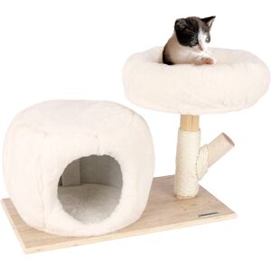 Arbre a chat en bois naturel Mary de VOSS.pet - avec niche griffoir design premium, 42cm