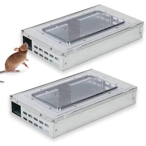 2 boîtes piege pour souris vivantes, en metal, avec hublot