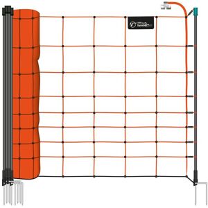 Filet de clôture électrique farmNET de VOSS.farming,  pour ovins, caprins, 50 m, 108 cm, 14 piquets, 2 pointes, orange