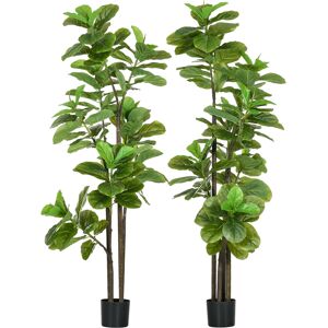 HOMCOM Lot de 2 plantes artificielles Figuier a feuilles de violon Ficus Lyrata hauteur 180cm avec Pot