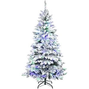 HOMCOM Sapin de Noël Artificiel enneigé Lumineux LED x 250 Multicolore Ø 107 x 180H cm 585 Branches Vert Blanc