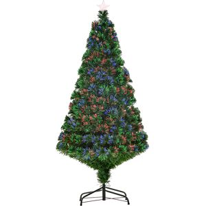 HOMCOM Sapin de Noël Artificiel Lumineux 150H cm Fibre Optique Multicolore + Support Pied 180 Branches étoile Sommet Brillante Vert