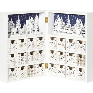 HOMCOM Calendrier de l'avent en bois forme de livre Décoration de Noël Livre miniature sur table 24 cases style scandinave - 22 x 9 x 30 cm blanc