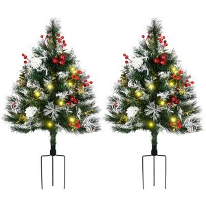 HOMCOM Sapin de Noël artificiel hauteur 75 cm aspect enneigé - lot de 2 sapins LED - 8 modes d'éclairage - 70 branches