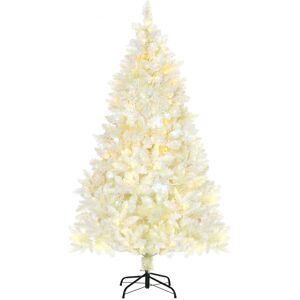 HOMCOM Sapin de Noël artificiel lumineux blanc 650 branches 150 LED - support pied pliable hauteur 180 cm