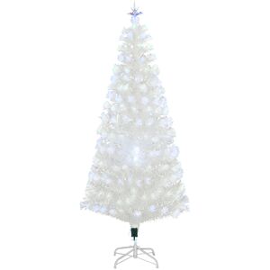 HOMCOM Sapin de Noël sapin artificiel180 cm lumineux LED 7 modes de clignotement féerique 220 branches denses fibre optique transparente base métal