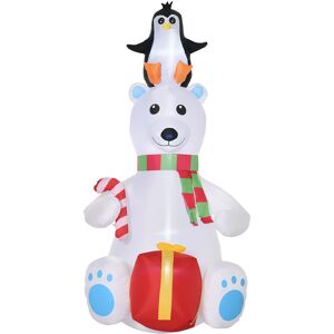 Outsunny 7ft Christmas Inflatable Polar Bear with Penguin on Head with Candy Cane and Gift Box, Blow-Up Outdoor LED Yard Display for Lawn Garden Party