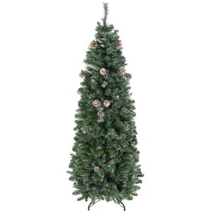 HOMCOM Sapin de Noël artificiel avec 618 branches enneigées, support en acier, arbre de Noël artificiel socle pliable en acier