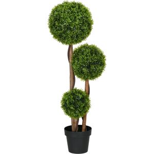 HOMCOM Arbre artificiel buis avec 3 boules feuilles de bambou pot inclus intérieur et extérieur hauteur 110 cm vert