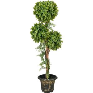 HOMCOM Plante artificielle arbre artificiel 3 boules de buis avec pot ciment, intérieur et extérieur, hauteur 115 cm