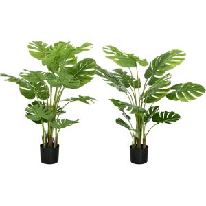 HOMCOM Lot de 2 plantes artificielles Monstera deliciosa avec pot inclus, hauteur 120 cm, pour interieur, décoration